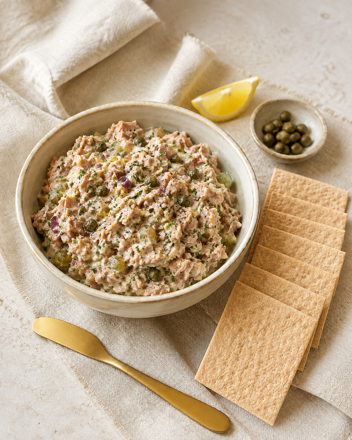 Zelfgemaakte tonijnsalade met augurk & kappertjes
